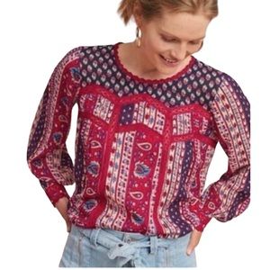 Anthropologie Maeve Gretchen Patchwork Paisley Lace Top Prairie Size 0 Small